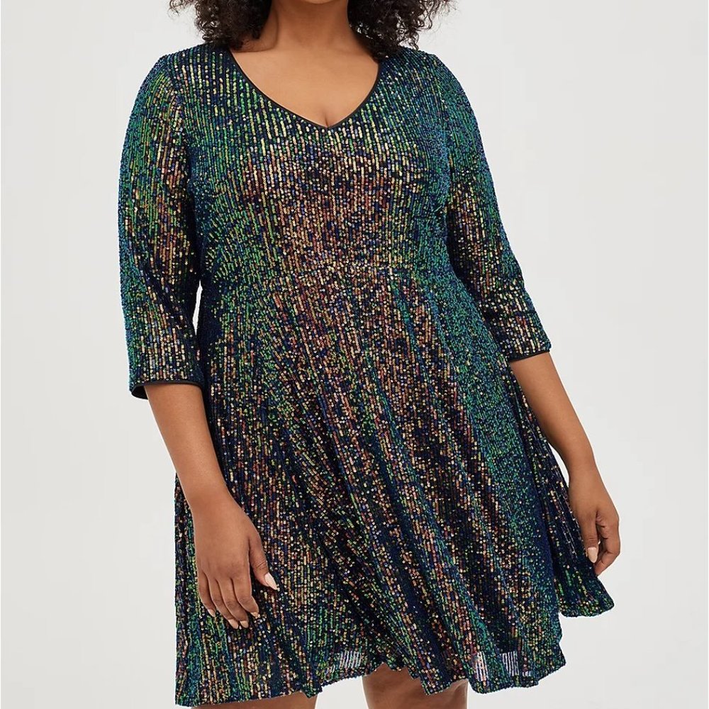 Torrid Size 1 (14/16) multicolor mini sequin skater dress -Pre-Owned (Worn Once)